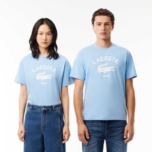 Lacoste Mens Signature Print Cotton T-Shirt In Light Blue - Size Small