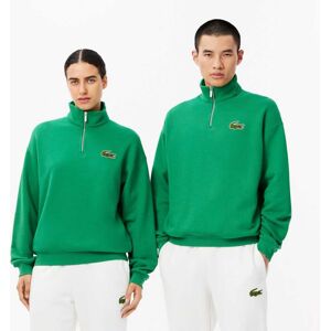 Lacoste Mens Loose Fit Zip Neck Badge Accent Sweatshirt In Green Cotton - Size Small