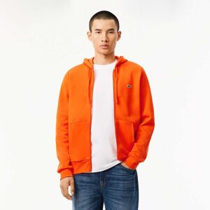 Lacoste Mens Zip-Up Fleece Hoodie In Orange Cotton - Size Small