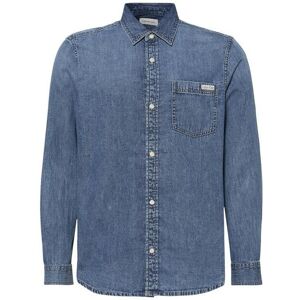 Calvin Klein Jeans Mens Long Sleeve Button-Up Cotton Shirt - Blue Denim - Size X-Large