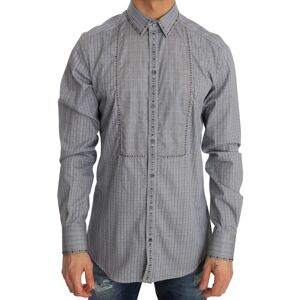 Dolce & Gabbana Mens Gray Check Gold Cotton Slim Fit Shirt - Grey - Size 40 (Chest)