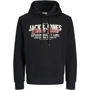Jack & Jones Mens Printed Hoodie Logo Sweatshirt Pullover - Black - Size Medium