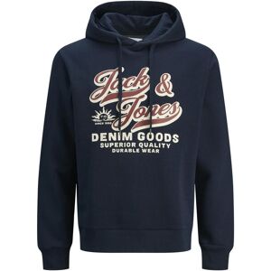 Jack & Jones Mens Printed Hoodie Logo Sweatshirt Pullover - Navy - Size Medium