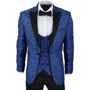 Truclothing Mens Blue Tuxedo Blazer Waistcoat Brocade Black Satin Paisley Dinner Jacket - Size 42 (Chest) Truclothing Mens Blue Tuxedo Blazer Waistcoat Brocade Black Satin Paisley Dinner Jacket - Size 42 (Chest)