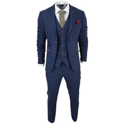 Paul Andrew Mens Blue Tweed Check 3-Piece Suit - Size 44 (Chest) Paul Andrew Mens Blue Tweed Check 3-Piece Suit - Size 44 (Chest)
