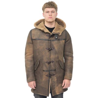 Infinity Leather Mens Antique Sheepskin Duffle Coat-Arona - Brown - Size 2xl Infinity Leather Mens Antique Sheepskin Duffle Coat-Arona - Brown - Size 2xl