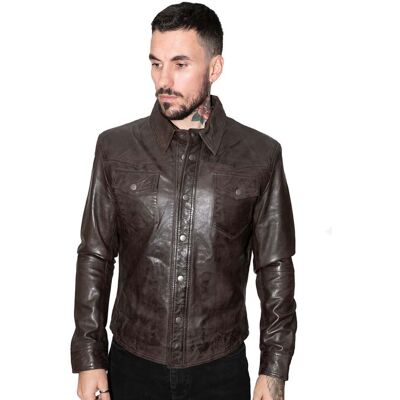 Infinity Leather Mens Retro Shirt Jeans Jacket-Beijing - Brown Nappa Leather - Size 5xl Infinity Leather Mens Retro Shirt Jeans Jacket-Beijing - Brown Nappa Leather - Size 5xl