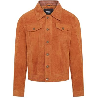 Infinity Leather Mens Trucker Goat Suede Western Jeans Jacket - Yangon - Tan - Size 5xl Infinity Leather Mens Trucker Goat Suede Western Jeans Jacket - Yangon - Tan - Size 5xl