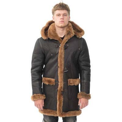 Infinity Leather Mens Winter Sheepskin Hooded Duffle Coat-Helsinki - Brown - Size 3xl Infinity Leather Mens Winter Sheepskin Hooded Duffle Coat-Helsinki - Brown - Size 3xl
