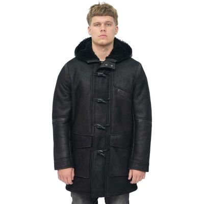 Infinity Leather Mens Winter Sheepskin Hooded Duffle Coat-Montpellier - Black - Size X-Large Infinity Leather Mens Winter Sheepskin Hooded Duffle Coat-Montpellier - Black - Size X-Large
