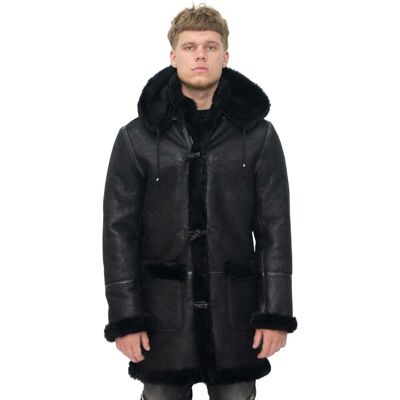Infinity Leather Mens Winter Sheepskin Hooded Duffle Coat-Helsinki - Black - Size 2xl Infinity Leather Mens Winter Sheepskin Hooded Duffle Coat-Helsinki - Black - Size 2xl