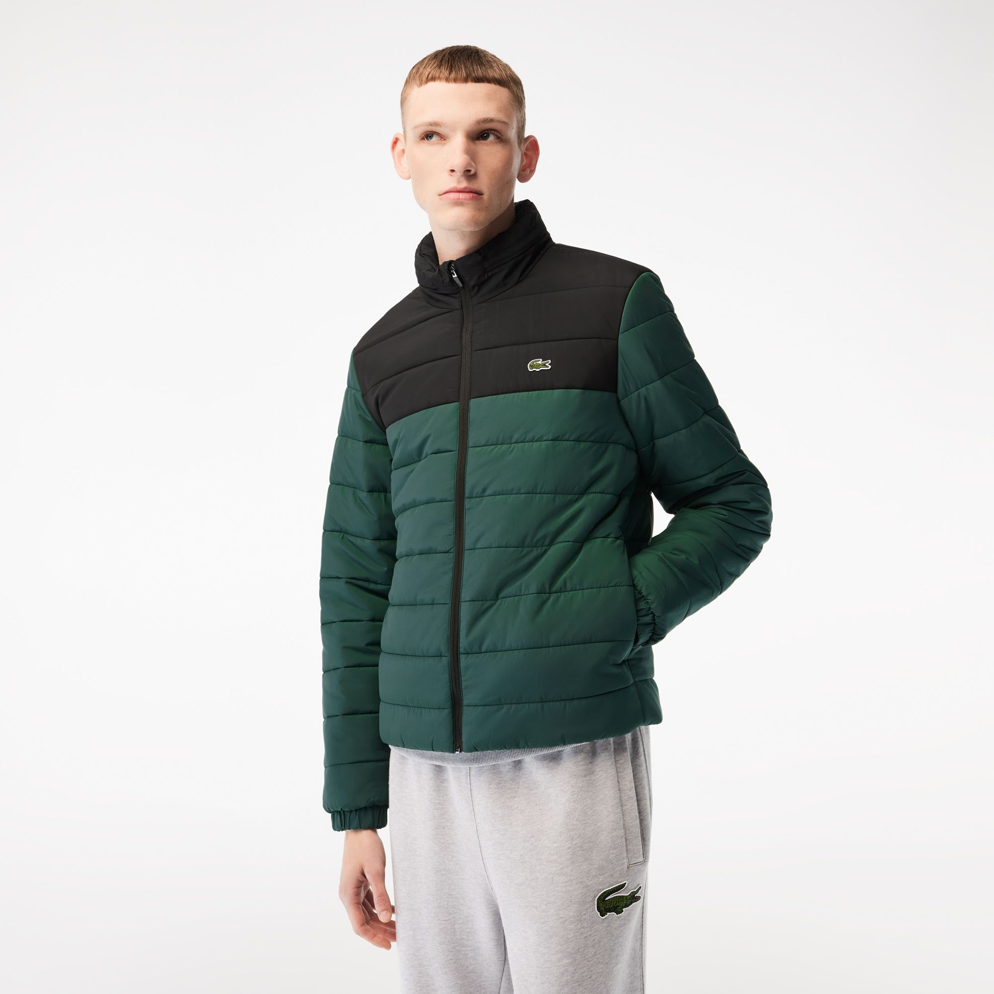 Lacoste Mens Hooded Puffer Jacket In Green - Size Medium/large
