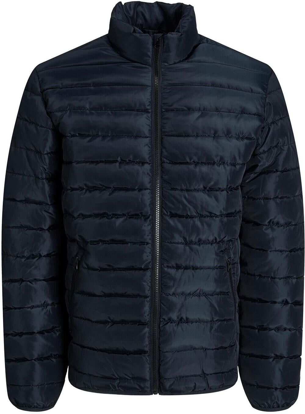 Jack & Jones Mens Stand Collar Puffer Jacket Black, Crewneck, Full Zip Nylon - Size Small