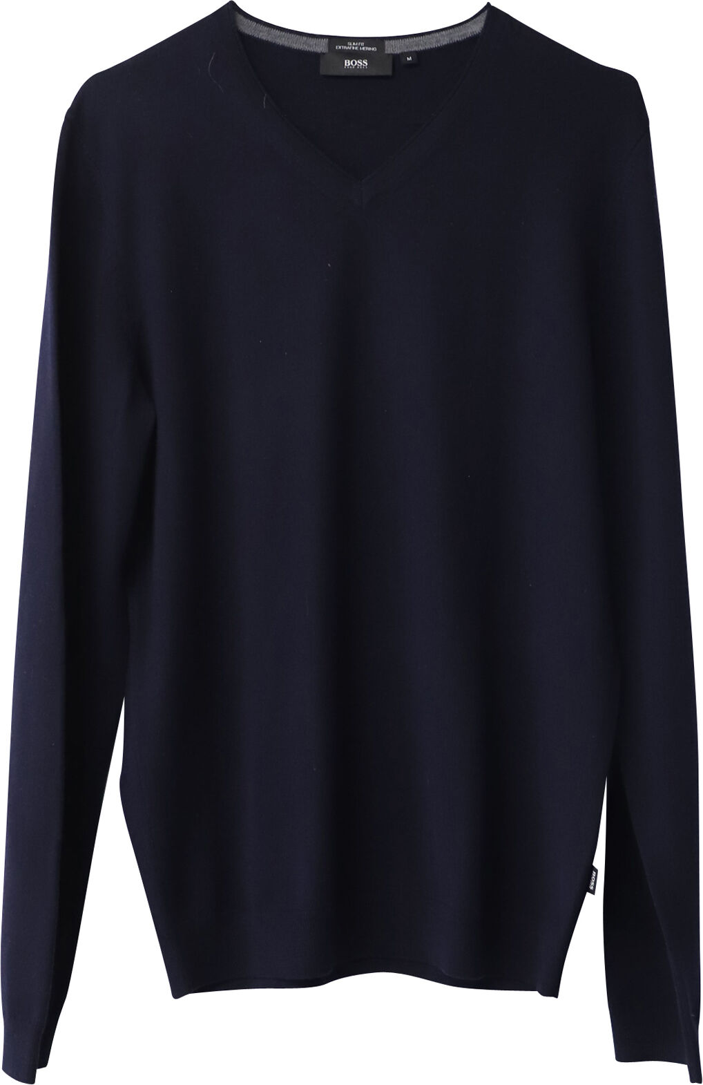 Hugo Boss Pre-Owned Mens Slim Fit V-Neck Sweater In Navy Blue Merino Wool - Size Large