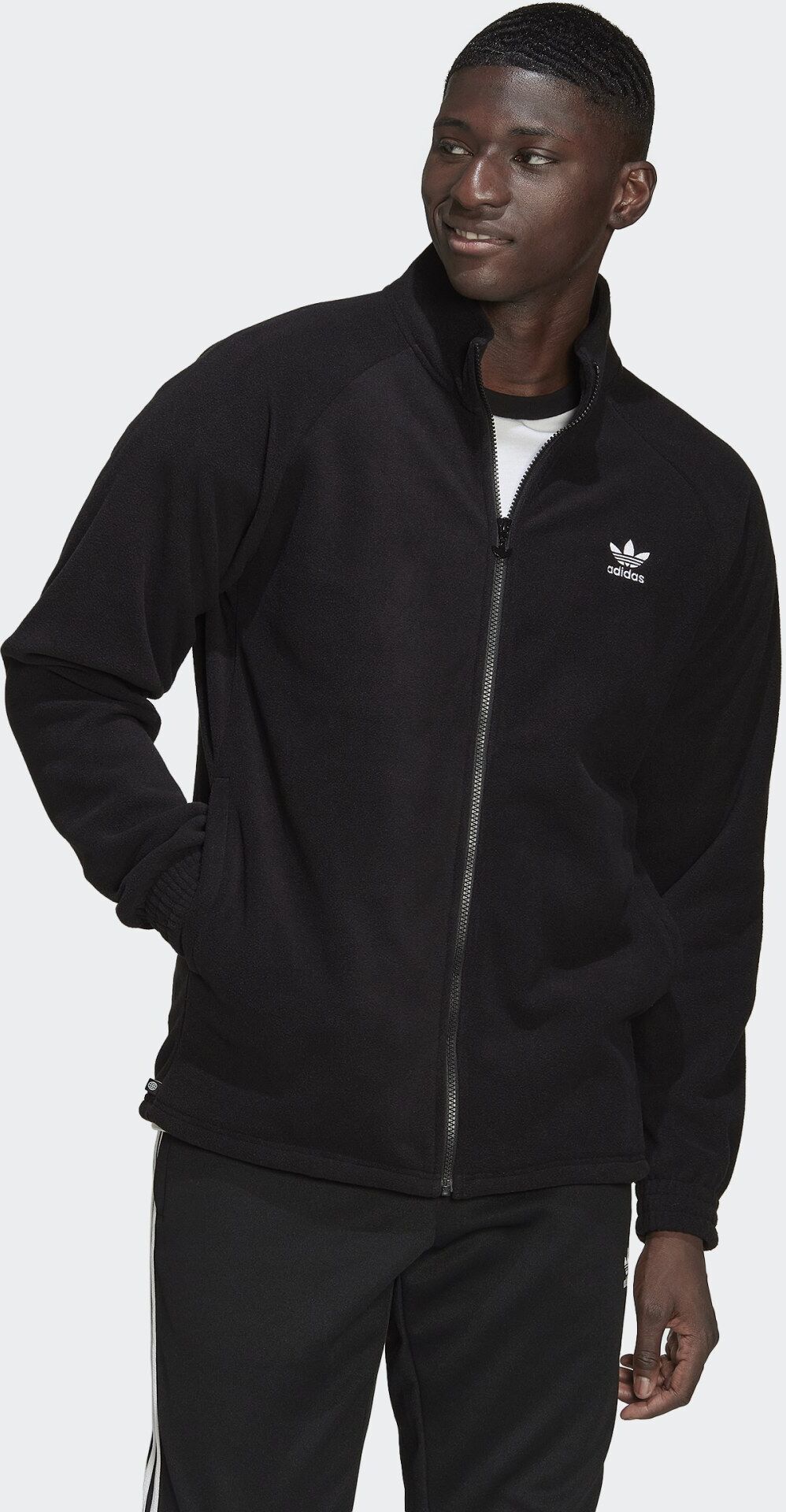 Adidas Originals Mens Adicolor Classics Trefoil Teddy Fleece Jacket - Black Recycled Material - Size Small
