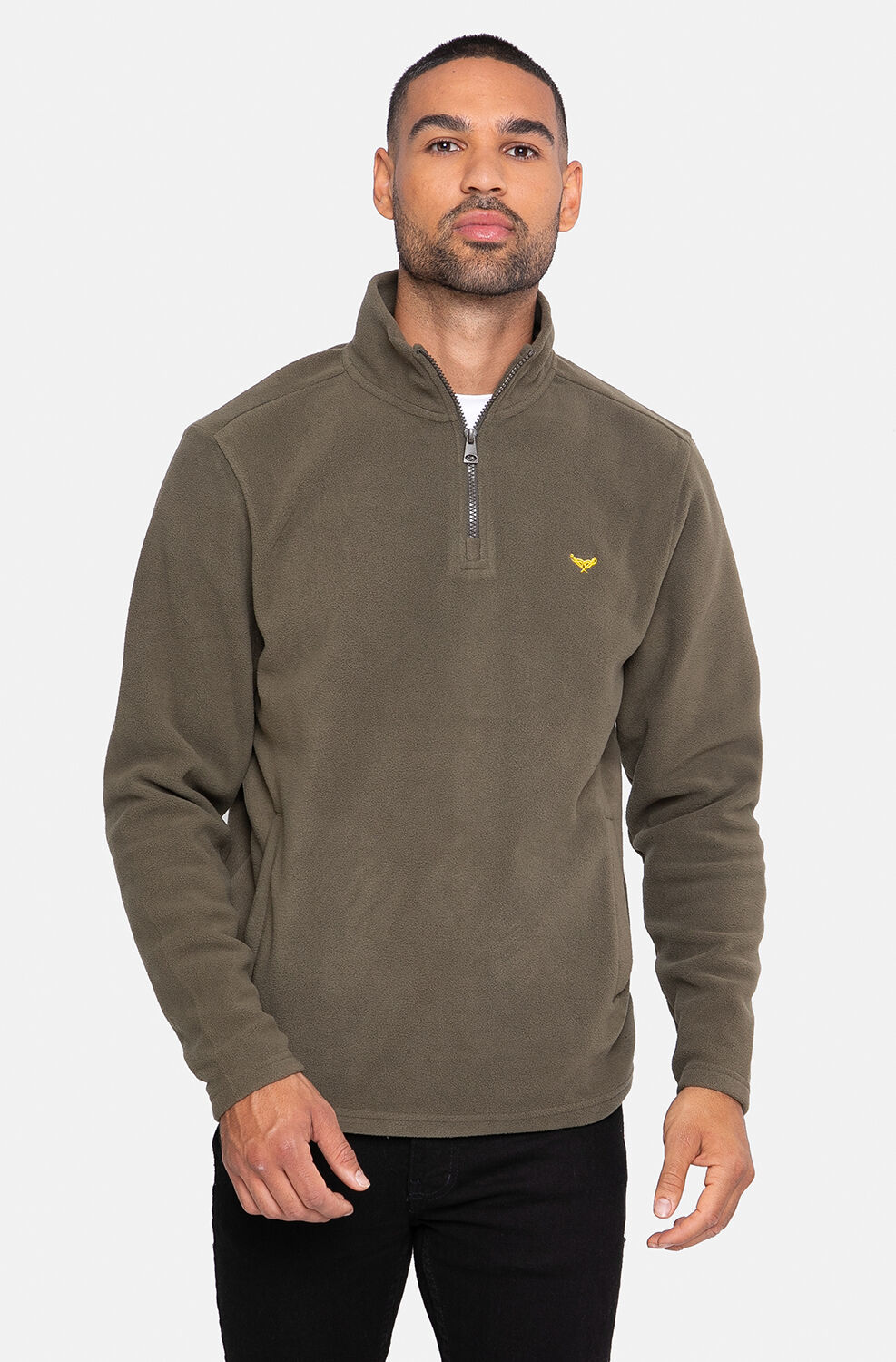 Threadbare Mens Khaki Quarter Zip Fleece Sweatshirt - Size Medium