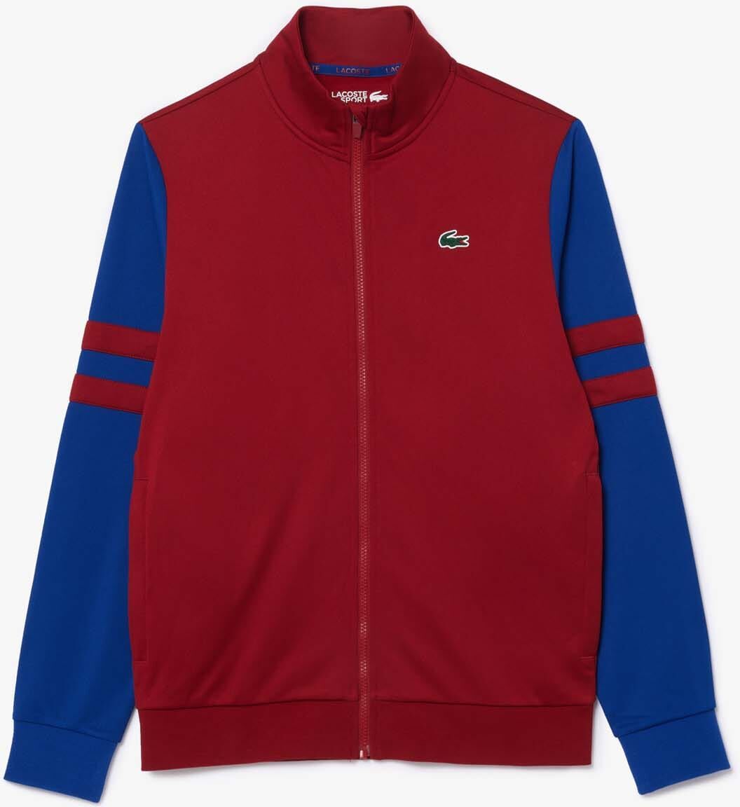 Lacoste Mens Zip-Up Stretch Interlock Tennis Sweatshirt In Red - Size Small