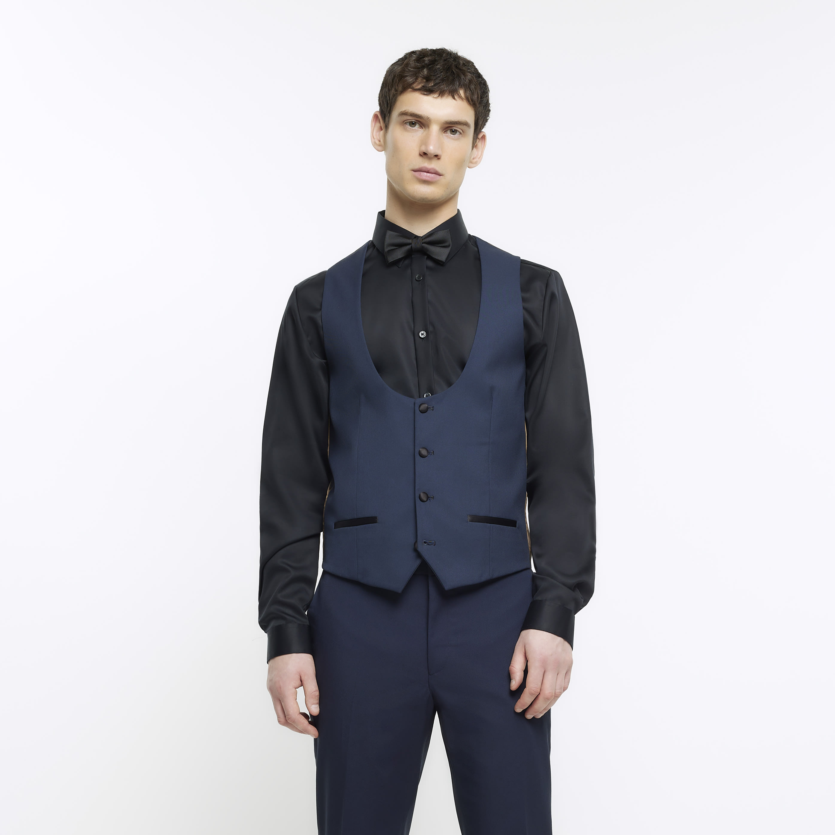 River Island Mens Waistcoat Navy Slim Fit Tuxedo - Size 42 (Chest)