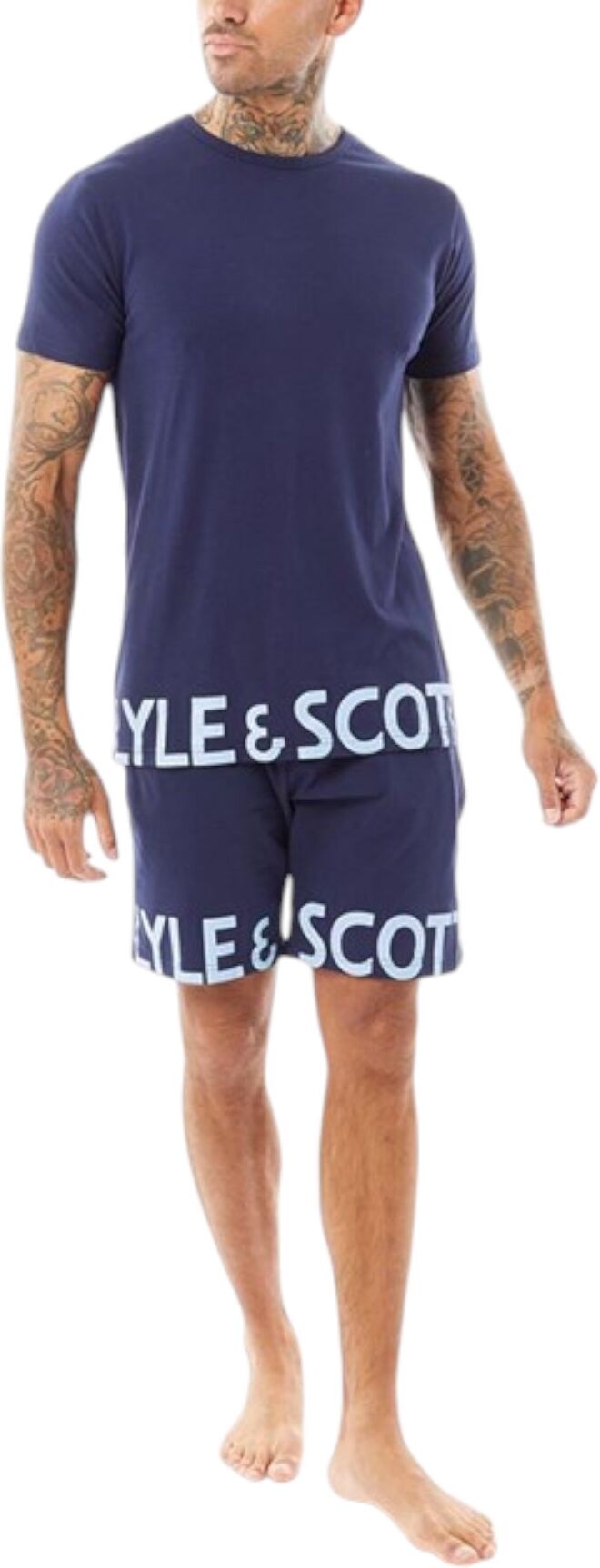 Lyle & Scott Mens Lounge Set T-Shirt Shorts Sleepwear Loungewear Summer - Navy Cotton - Size Medium