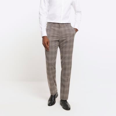 River Island Mens Suit Trousers Grey Slim Fit Check - Size 44 Short