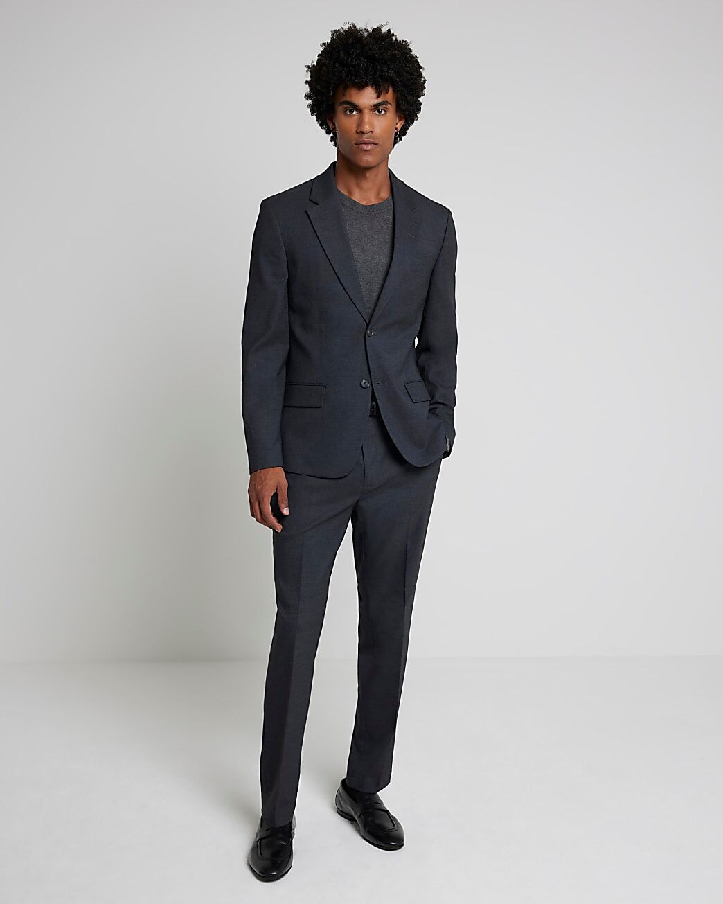 River Island Mens Suit Jacket Grey Stretch Slim Fit