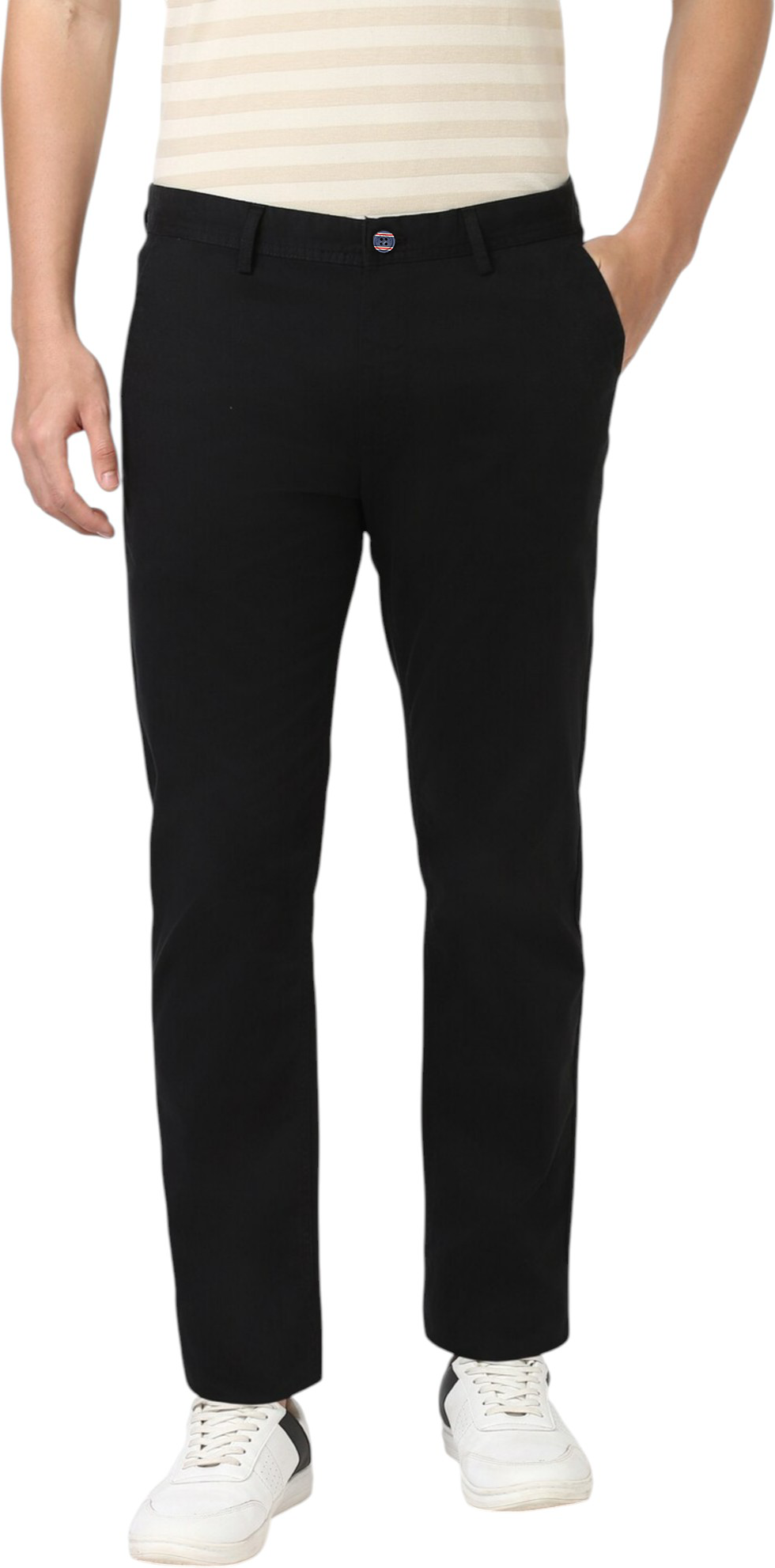Peter England Mens Chino Trousers Super Slim Fit Casual Stretch Cotton Pants - Black - Size 34 (Waist)
