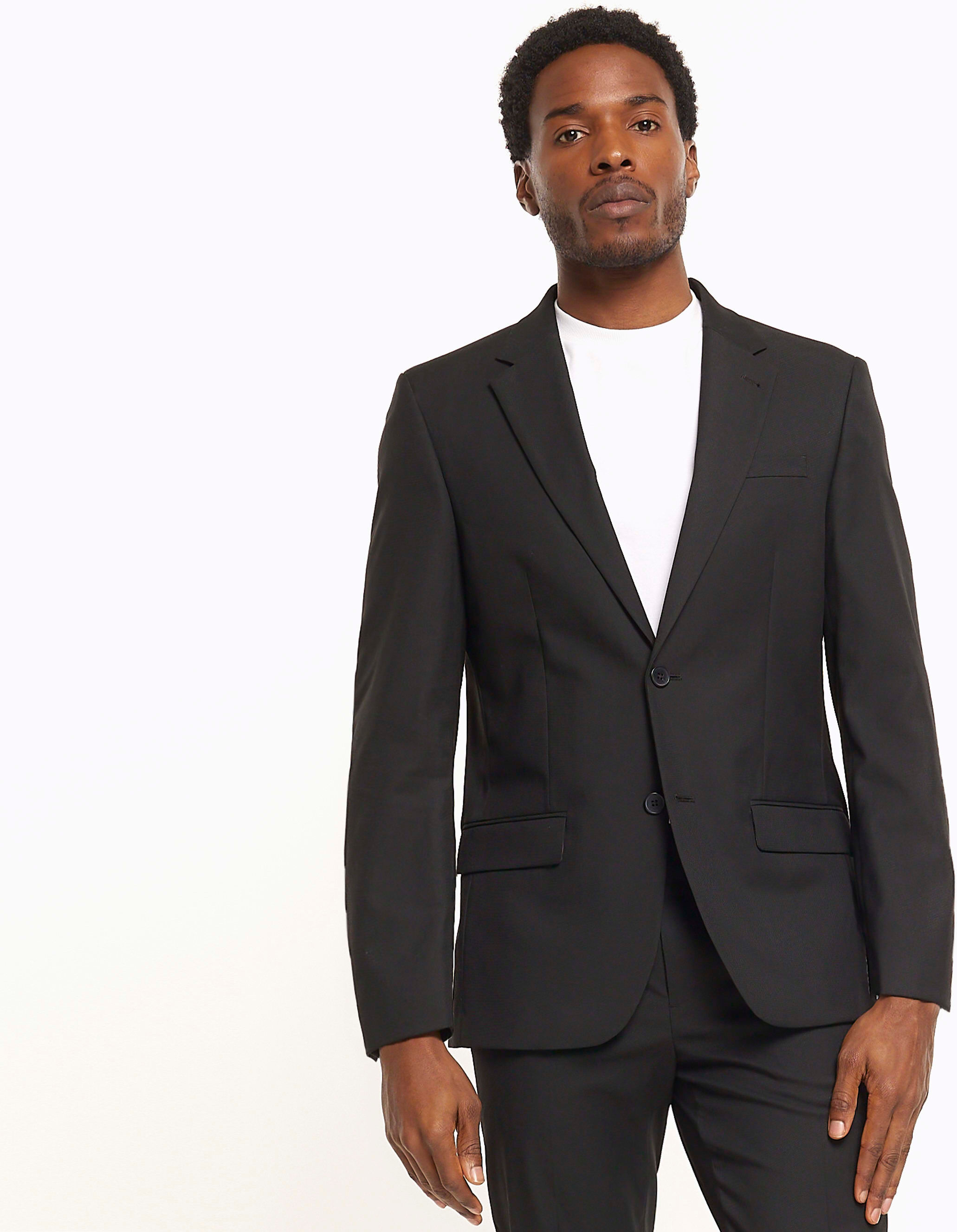 River Island Mens Suit Jacket Black Twill Big & Tall Single Breasted - Size 52 Regular