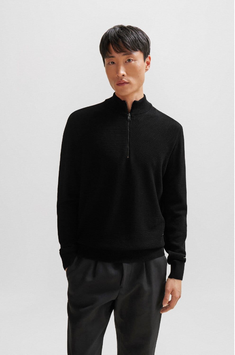 Hugo Boss Mens Ebrando-P Half-Zip Sweatshirt In Black Cotton - Size X-Large
