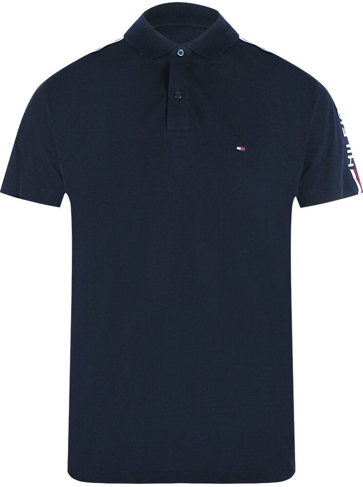 Tommy Hilfiger Mens Taped Sleeve Navy Blue Polo Shirt Cotton - Size 2xl