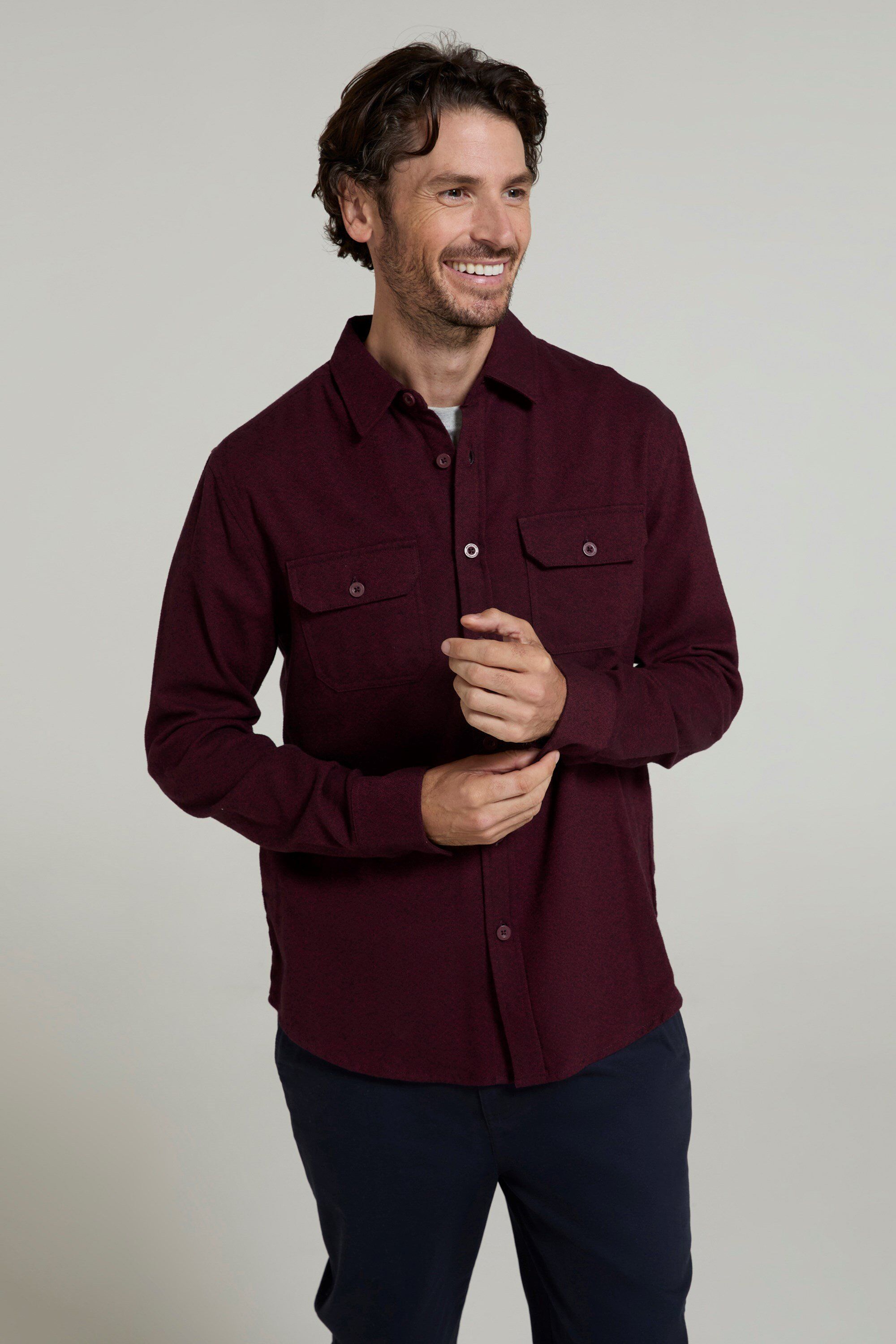 Mountain Warehouse 'Trace' Mens Flannel Shirt 100% Cotton Long Sleeve Everyday Casual Winter Top Burgundy - Size 4xl