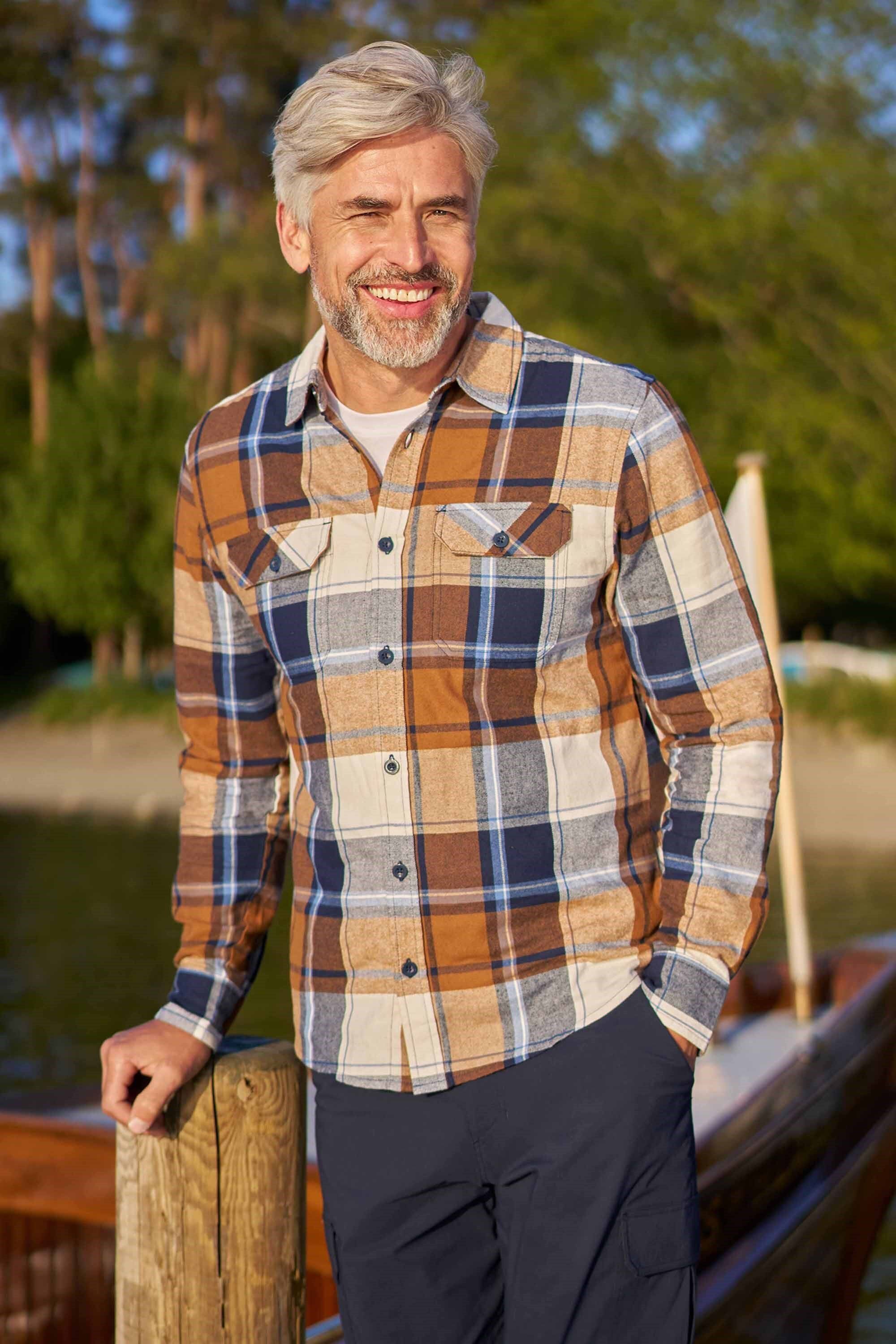 Mountain Warehouse 'Trace' Mens Flannel Shirt 100% Cotton Long Sleeve Everyday Casual Winter Top Tan - Size 4xl