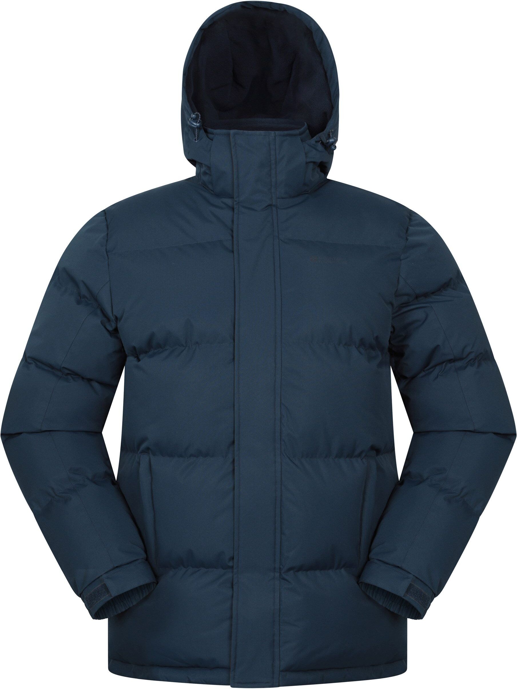 Mountain Warehouse 'Snow' Mens Padded Jacket Water Resistant Adjustable Hood Everyday Rain Coat Navy - Size Medium