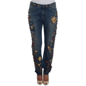 Dolce & Gabbana Womens Crystal Roses Heart Embellished Jeans - Blue Material_cotton - Size It 44 (Womens)