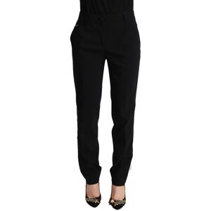 Dolce & Gabbana Womens Black High Waisted Tapered Pants With White Stripe By Wool - Size It 38 (Women'S)