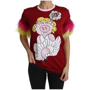 Dolce & Gabbana Womens Red Pig Print Feather Sleeves T-Shirt Top Material_cotton - Size It 38 (Womens)