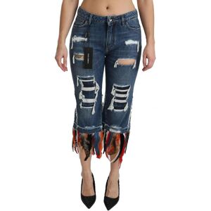 Dolce & Gabbana Womens Blue Feathers Low Waist Cropped Cotton Jeans Material_cotton - Size It 40 (Womens)