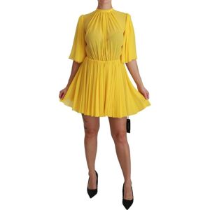 Dolce & Gabbana Womens Yellow Pleated A-Line Mini 100% Silk Dress Material_silk - Size It 40 (Womens)