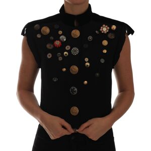 Dolce & Gabbana Womens Black Embellished Floral Military Jacket Vest Cotton - Size It 40 (Women'S)