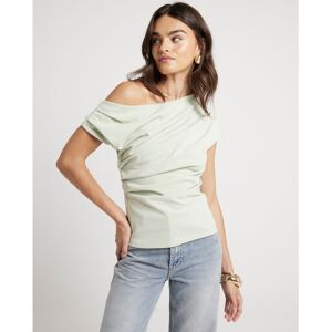 River Island Womens Drape Top Green Off Shoulder Short Sleeve - Size 8 Uk
