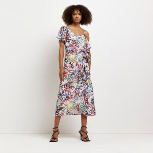 River Island Womens Wrap Midi Dress White Printed - Size 8 Uk