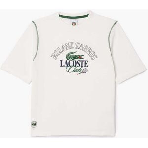 Lacoste Womens Roland-Garros Edition Relaxed-Fit Cotton T-Shirt In Cream - Size 8 Uk