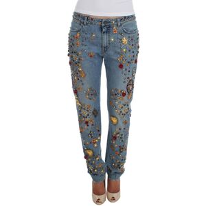 Dolce & Gabbana Womens Crystal Roses Heart Embellished Jeans - Blue Material_cotton - Size It 36 (Womens)
