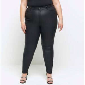 River Island Womens Skinny Jeans Plus Black Coated High Waisted Viscose - Size 28 Uk