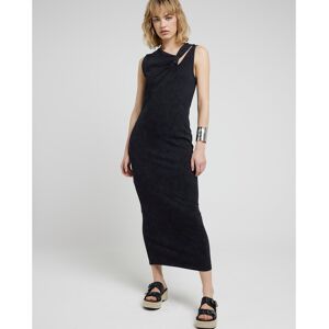 River Island Womens Bodycon Maxi Dress Grey Knot Detail Cotton - Size 8 Uk
