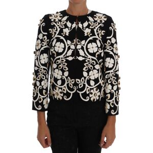 Dolce & Gabbana Womens Gorgeous Floral Embroidered Crystal Coat Jacket - Black/white Wool - Size It 42 (Women'S)