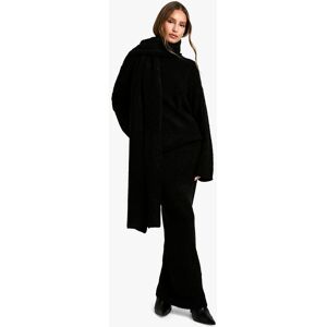 Boohoo Womens Borg Knit Oversized Jumper, Maxi Skirt And Scarf Three Piece Set - Black - Size Medium