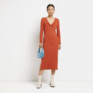 River Island Womens Bodycon Midi Dress Orange Ribbed - Beige - Size 12 Uk
