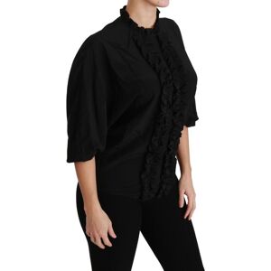 Dolce & Gabbana Womens Black Silk Shirt Ruffled Top Blouse - Size X-Small