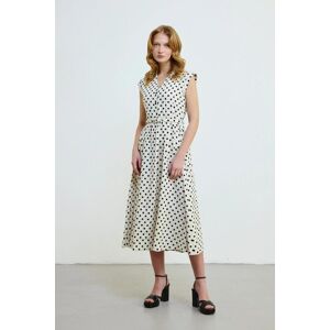 Gusto Womens Polka Dot Linen Long Dress With Belt - Beige - Size X-Small