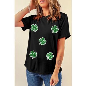 Azura Exchange Womens Black Four Leaf Clover Graphic St Patricks Crewneck Tee - Size Medium
